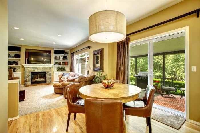 open concept living and dining room